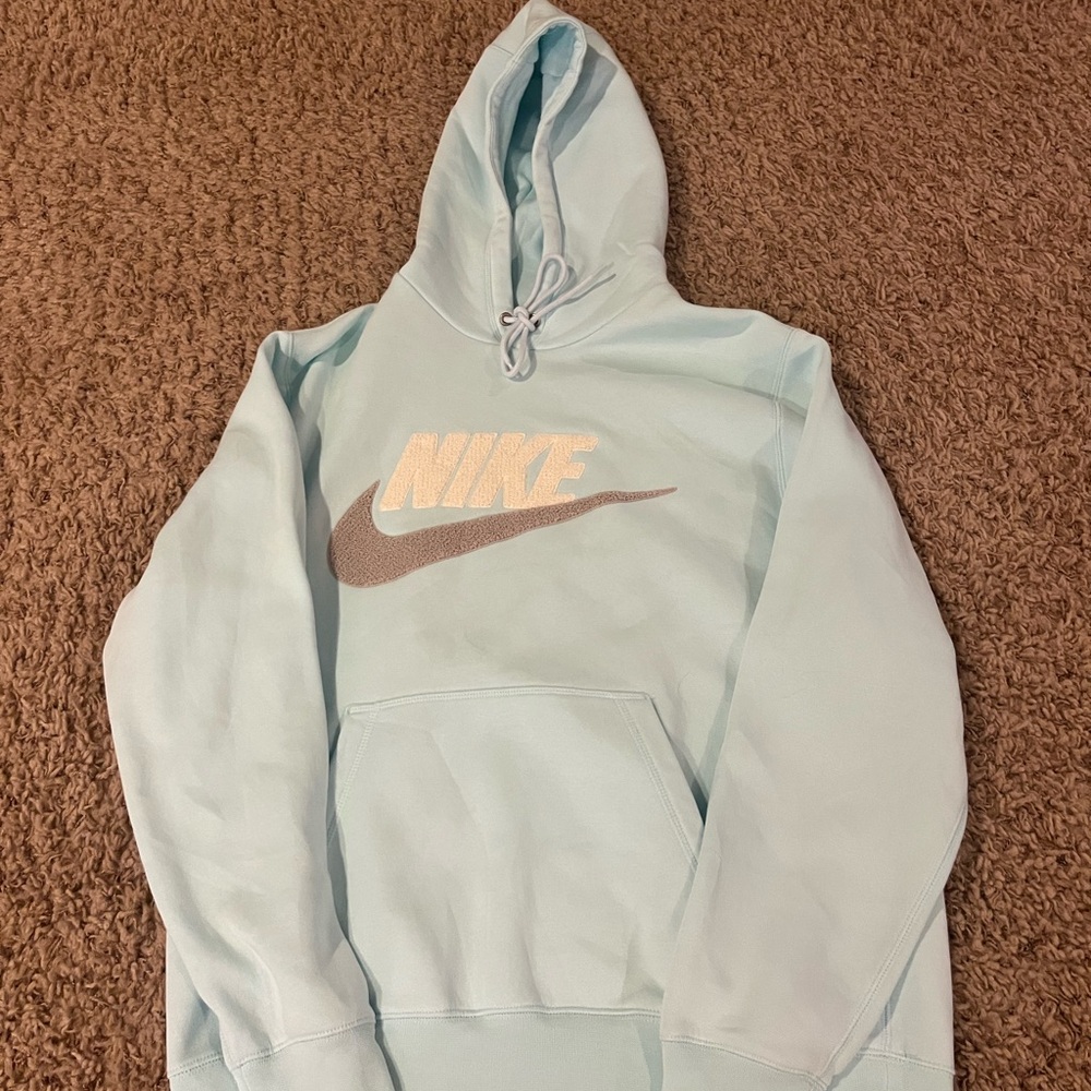 Nike Pastel Blue Hoodie with White & Gray Logo
